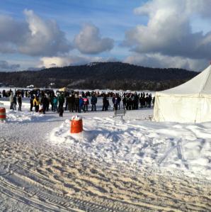 the crowds around the ice hockey pond rinks to watch the games