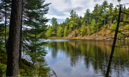 Narrows and cliffs add to the paddling interest of Lost Ponds.