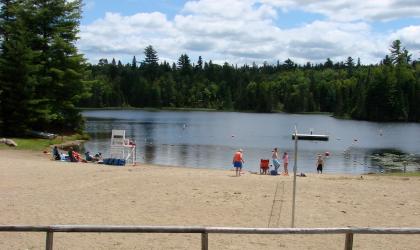 A lovely lake beach maintained by the town.