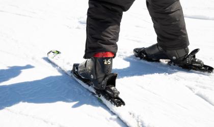 Close up shot of a kid's pair of skis