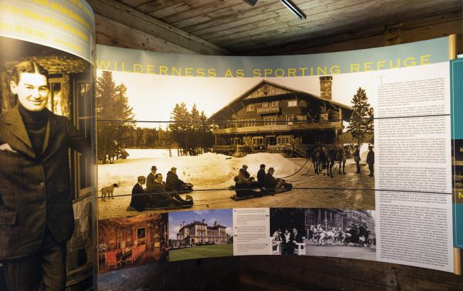 An interpretive display of Great Camp Sagamore's history