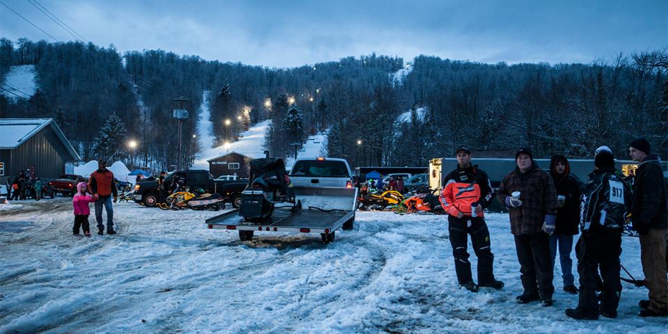 Riders gather outside Oak Mountain & The Acorn Pub & Eatery