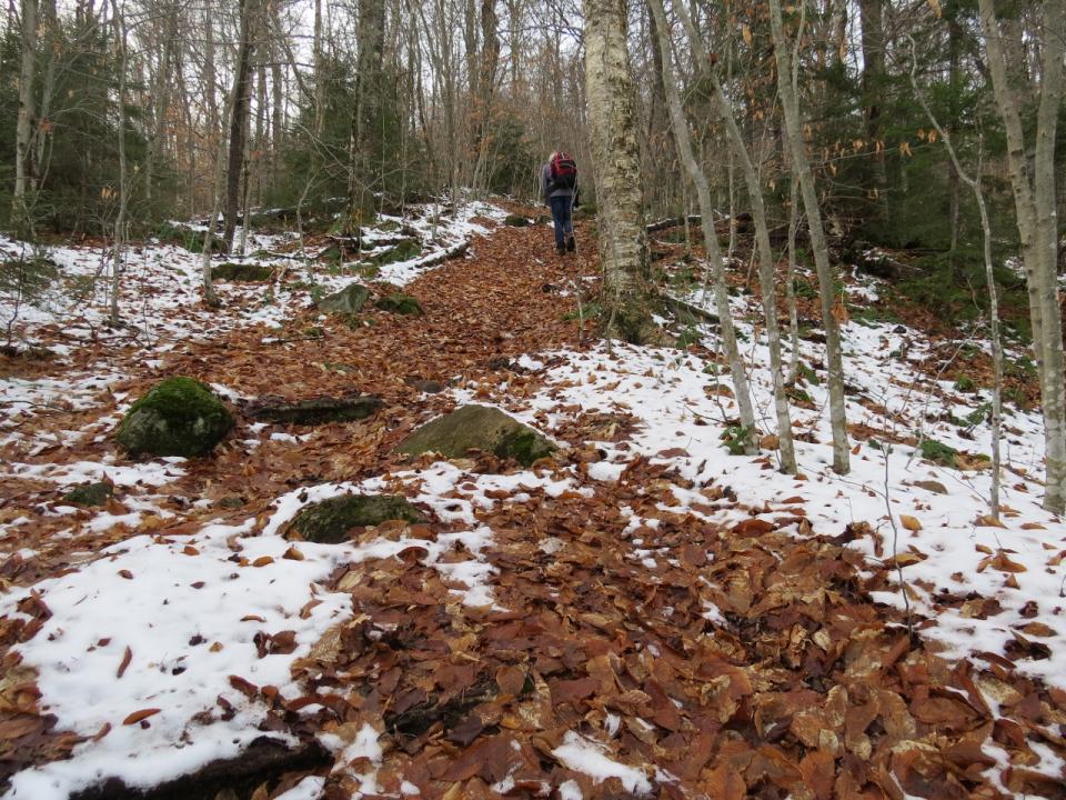 Some snow on the steep trail up West Mountain