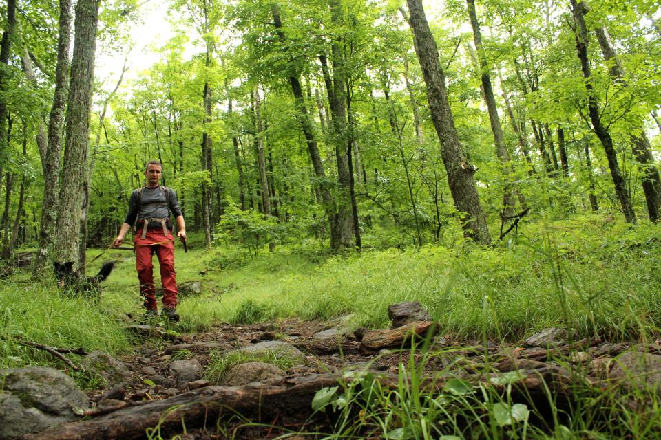 Descending Chimney Mountain after a day of exploring.