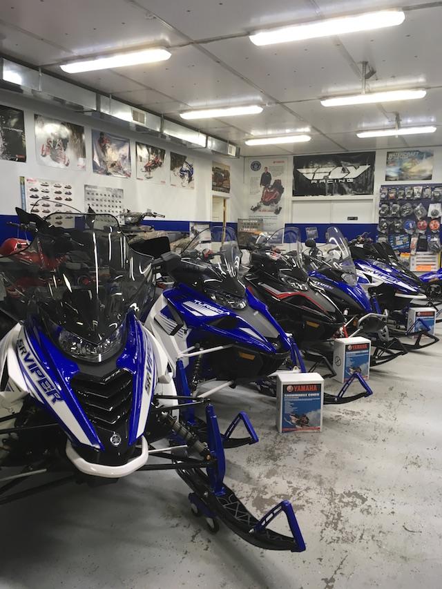 Snowmobiles at Village Motors in Speculator.