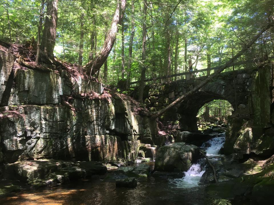 The stone bridge over Falls Brook at Lewey Lake Campground.