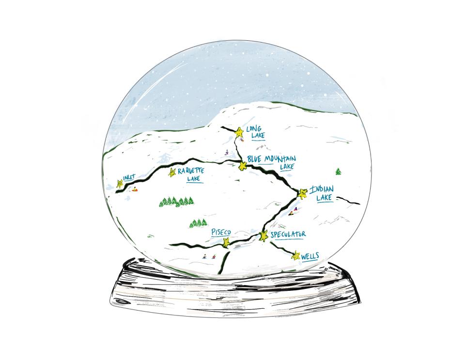 An illustration of Hamilton County in a snowglobe.