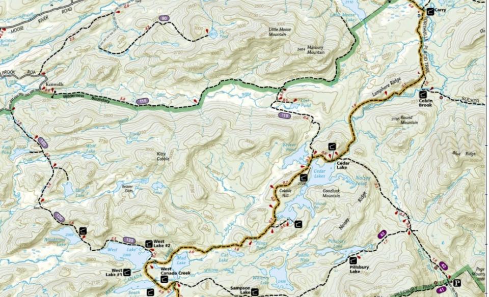 a map of the West Canada Lakes Wilderness area