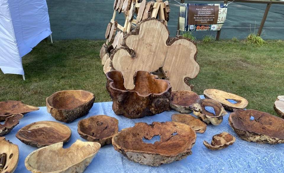 natural wooden bowls displayed for sale