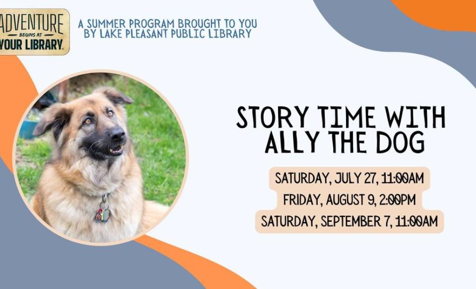 flyer for the Story Time with Ally the Dog event