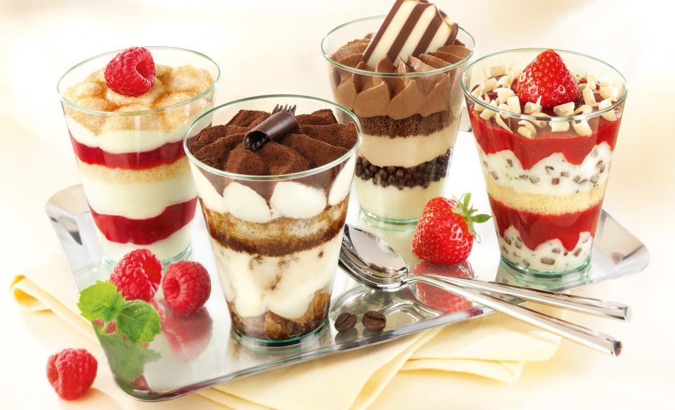 a tray of four parfaits