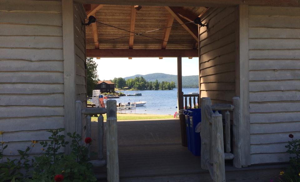 Public restrooms at beach and across street.