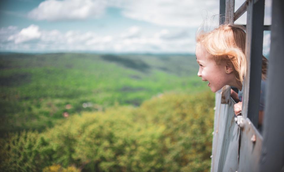 A kid in Kane Mountain fire tower