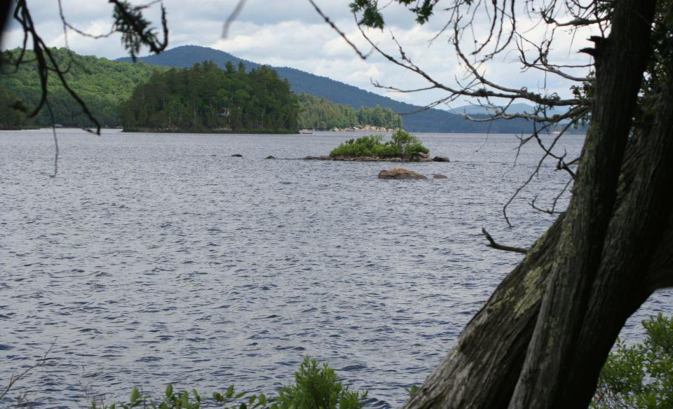 Beautiful vistas on Long Lake between mountains.