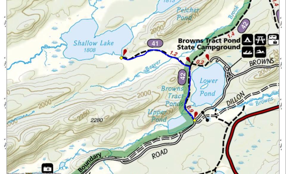 A map of lakes and trails.