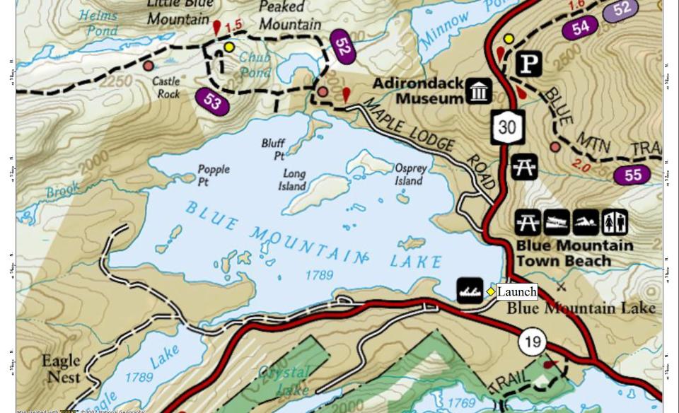 A map of Blue Mountain Lake.