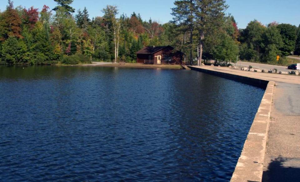 A boardwalk next to water