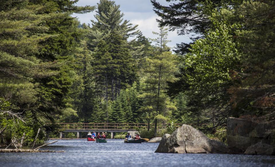 Hitchins Pond, and some paddlers in the water.