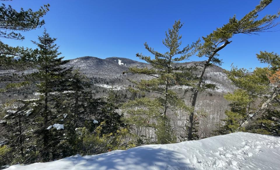 A winter view from Watch Hill of mountains and trees