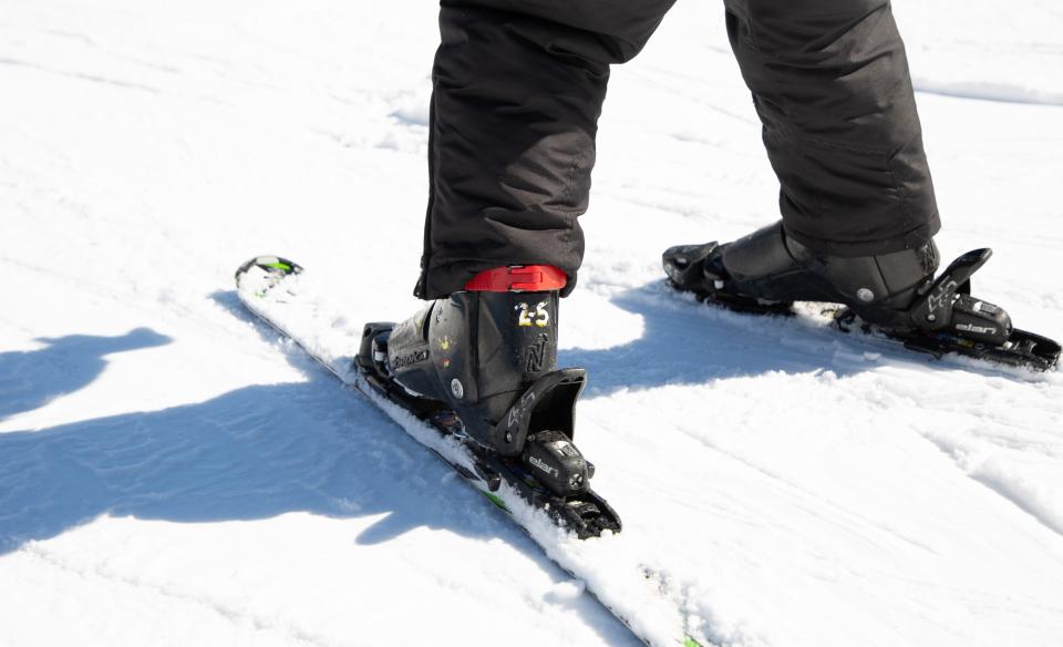 Close up shot of a kid's pair of skis