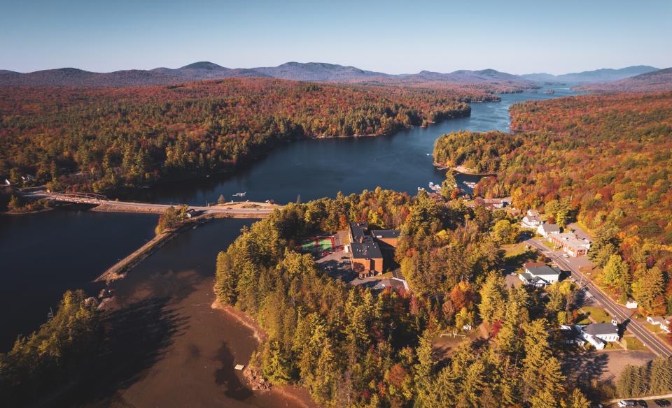 Fall aerial view of a long lake