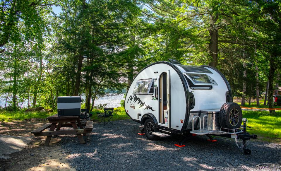 A camper at Lake Eaton Campground